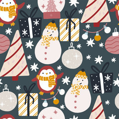 Christmas seamless pattern. New year background vector illustration for wrapping paper, fabric, clothes, textile