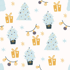 Christmas seamless pattern. New year background vector illustration for wrapping paper, fabric, clothes, textile