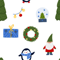 Christmas seamless pattern. New year background vector illustration for wrapping paper, fabric, clothes, textile