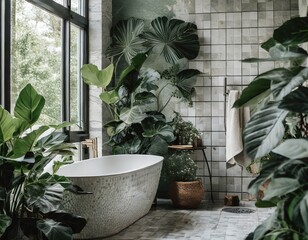 Cuarto de baño con muchas plantas