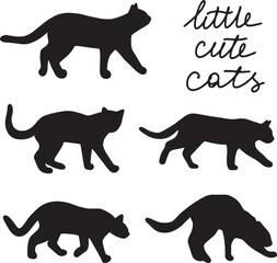 set of black cat silhouettes isolated on a white background