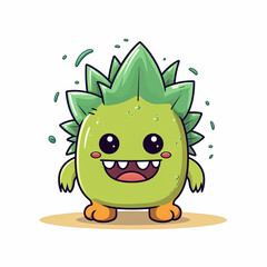 Fototapeta premium 2d cute cartoon plant type monster, 2d cartoon with sharp outlines on White Background