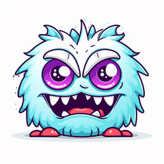 2d cute cartoon monster, 2d cartoon with sharp outlines on White Background