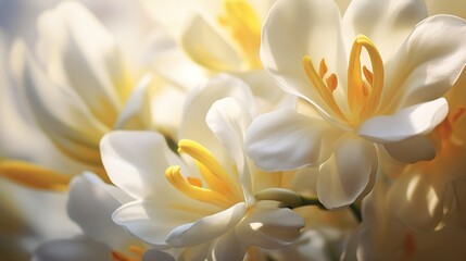 Close-up of a fresh bloom of freesia, capturing its intricate details.