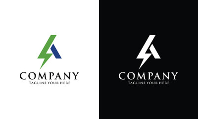 Letter A Electric logo, Thunder Bolt design logo template, vector illustration
