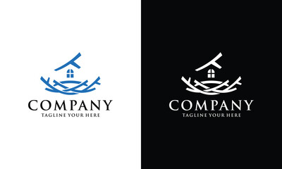 abstract tree and root logos. exclusive root logo. root and house logo. tree logo and root logo emblem - Vector