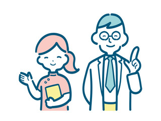 案内をする医師と看護師のシンプルなイラスト