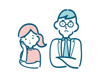 困っている医師と看護師のシンプルなイラスト