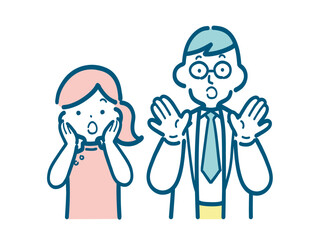 驚いている医師と看護師のシンプルなイラスト