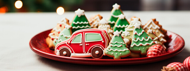Christmas tree and car cookies. Generative AI,