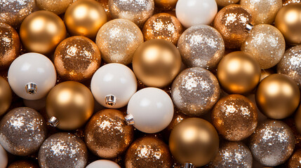 Christmas balls decor in gold color. Generative AI,