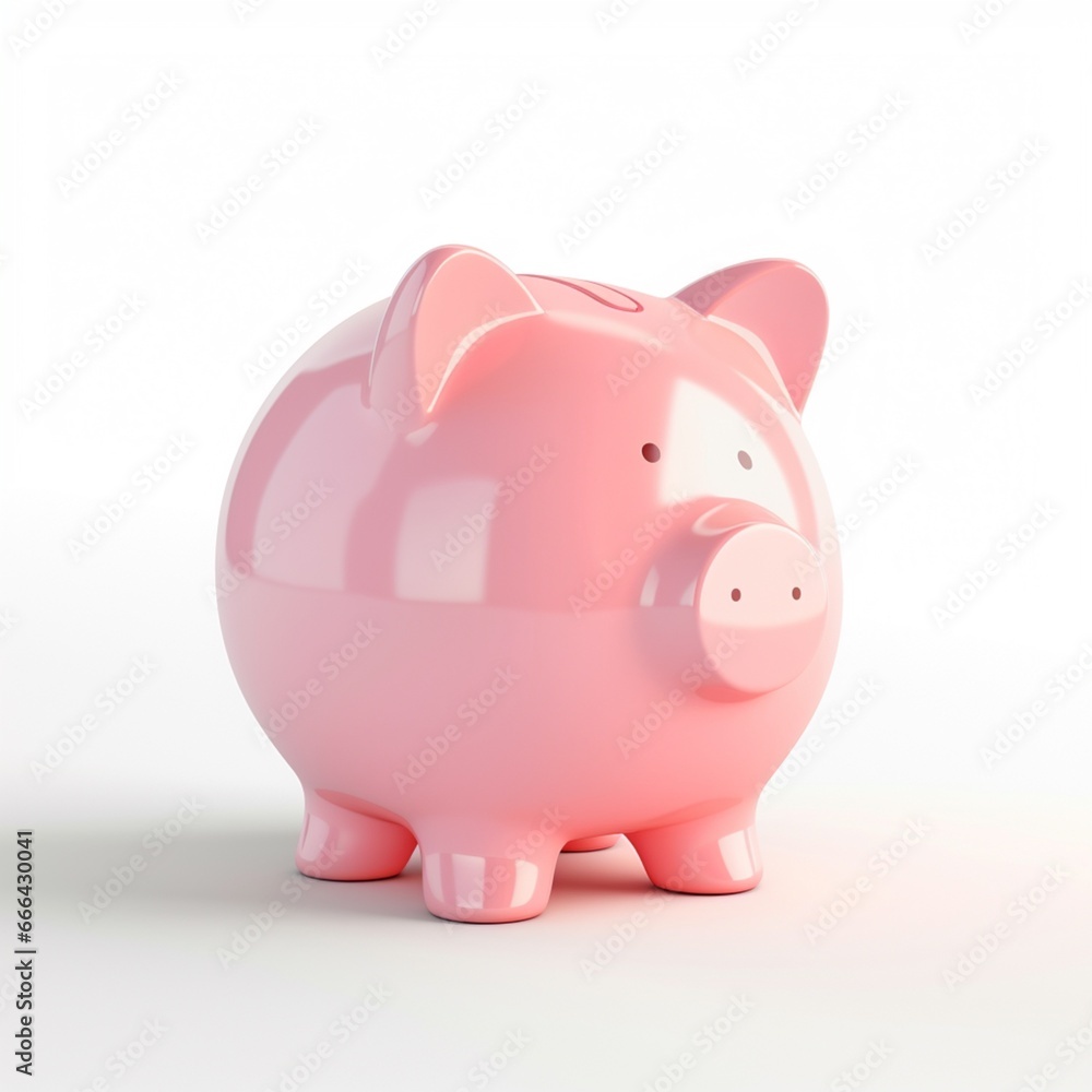 Wall mural piggy bank with coins. Pastel background. 3D rendering. Financial and investment business concepts
