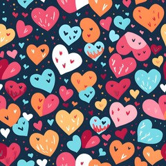 Cute hand drawn hearts seamless pattern background. Valentine's Day.