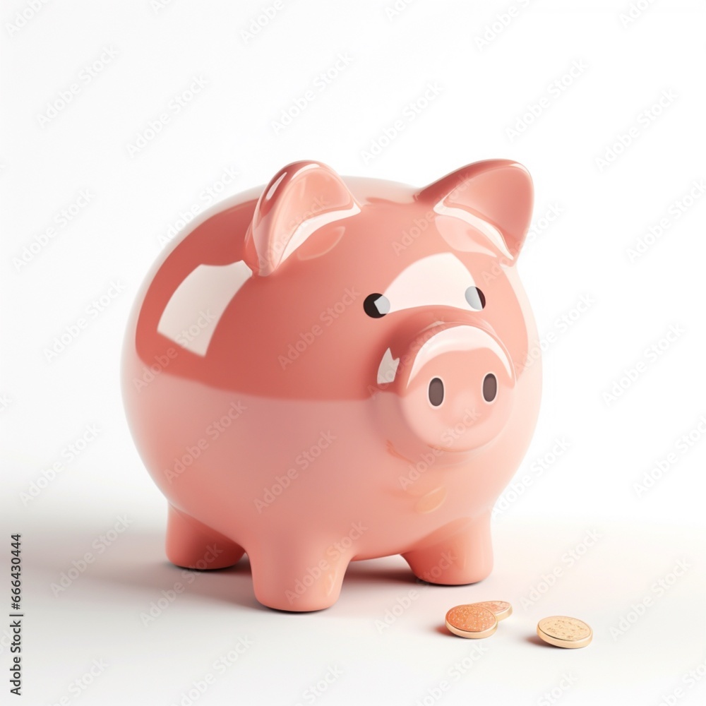 Wall mural piggy bank with coins. Pastel background. 3D rendering. Financial and investment business concepts
