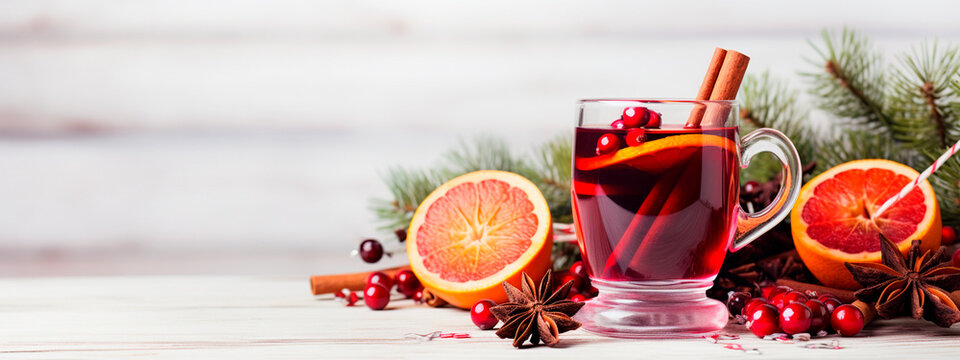 Christmas mulled wine on the table. Generative AI,