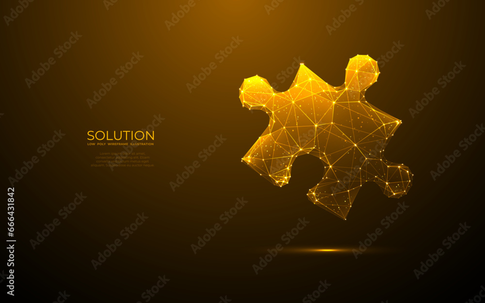 Fototapete digital single puzzle. technology light jigsaw piece on dark background. low poly wireframe vector i