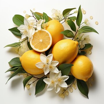 Lemon With Flower It That Has Flower It ,Hd, On White Background