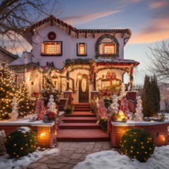 Obraz premium house with christmas lights on the exterior