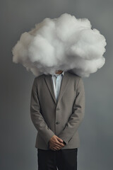 male person with cloud around head, concept image for headache or mental problems