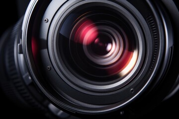 black movie camera lens, close up, front view - obrazy, fototapety, plakaty