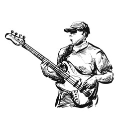 Drawing of Guitarist bass on stage 