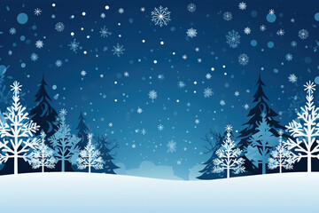 Winter landscape with trees and snowflakes. vector file.