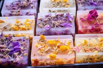 soap bars encapsulating dried flowers inside them