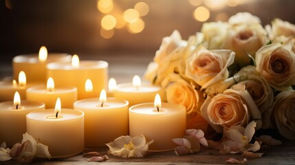 Fototapeta na wymiar Romantic candles casting a warm, soft glow around 