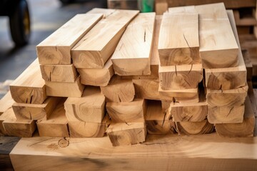 close-up of selected raw wood for bar stools