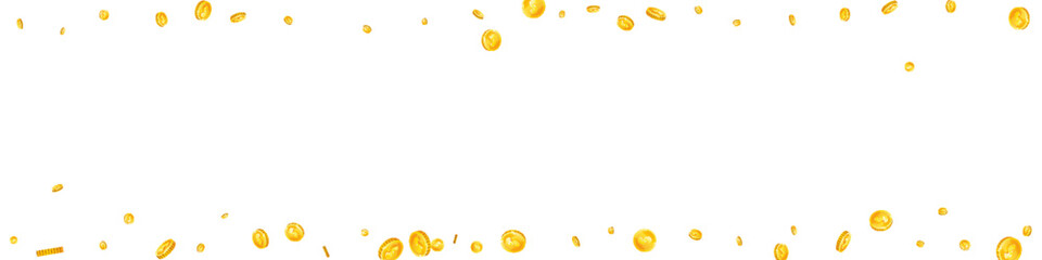 American dollar coins falling. Scattered gold USD