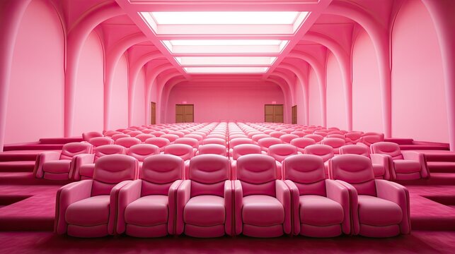 Pink movie theater with pink background and pink chairs