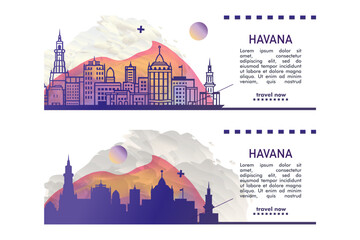 Cuba Havana city banner pack with abstract shapes of skyline, cityscape, landmarks and attractions. South America travel vector illustration set for brochure, website, page, presentation