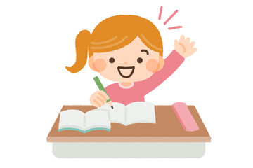 授業を受ける子供／女の子のイラスト素材