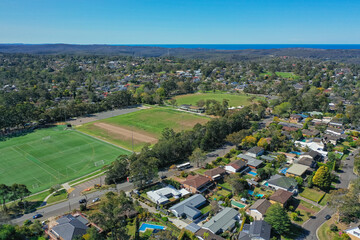 Panoramic drone aerial photo of a residential area in the Northern Beaches in Sydney