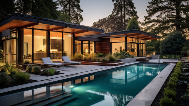 Custom designed residence in the park featuring big pool with water