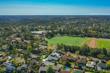 Panoramic drone aerial photo of a residential area in the Northern Beaches in Sydney