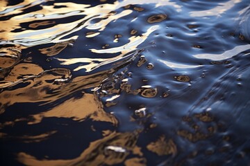 close-up of oil slick on the surface of water