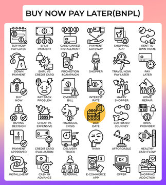 Buy now pay later (BNPL) line icons