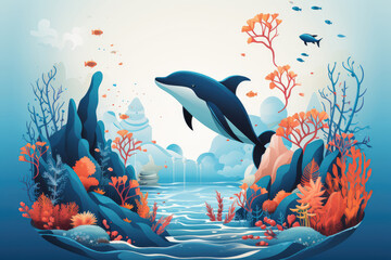 World Oceans Day Save Environment , Beautiful Underwater in wild nature of the Pacific Ocean
