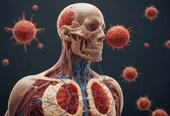 AI generated illustration of the human anatomical body and microbiology - obrazy, fototapety, plakaty