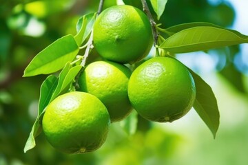 close-up view of lime fruits hanging on a branch