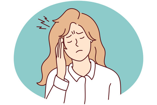 woman with headache, holding head, feeling pain clip art preview