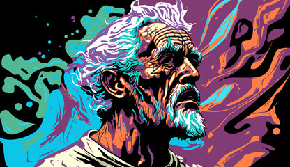Fototapeta na wymiar Graphic portrait of old man suffering from dementia and alzheimer