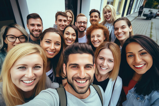 Group of friends having fun at home while taking selfie,diversity and portrait of friends on a holiday while having fun together on weekend trip