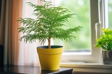 a tree planted in a pot indoors