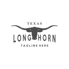 LONG HORN VECTOR IN BLACK, ON WHITE BACKGROUND.