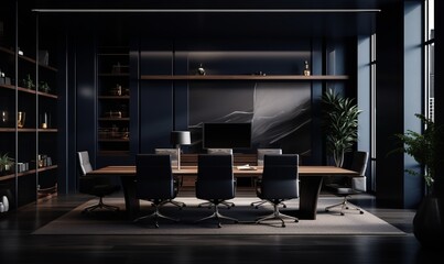 Elegant Executive Office with Sophisticated Black Interior and Spacious Conference Room