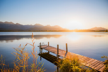 View of the lake Hopfensee in Fussen, Bavaria, Germany.
