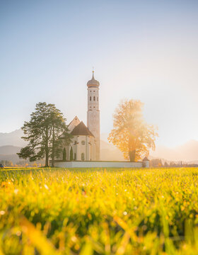 View of the St. Coloman church in Schwangau, Bavaria, Germany.