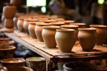 clay pots on a pottery wheel